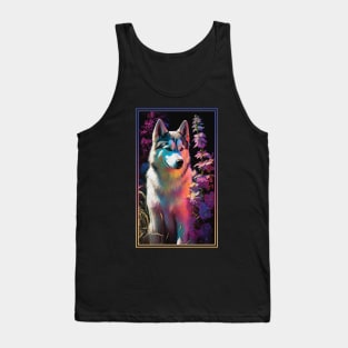 Husky Dog Vibrant Tropical Flower Tall Digital Oil Painting Portrait 3 Tank Top